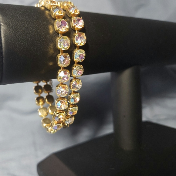 Jewelry - Vintage Gold Tone Crystal Rhinestone Double Strand Tennis Bracelet